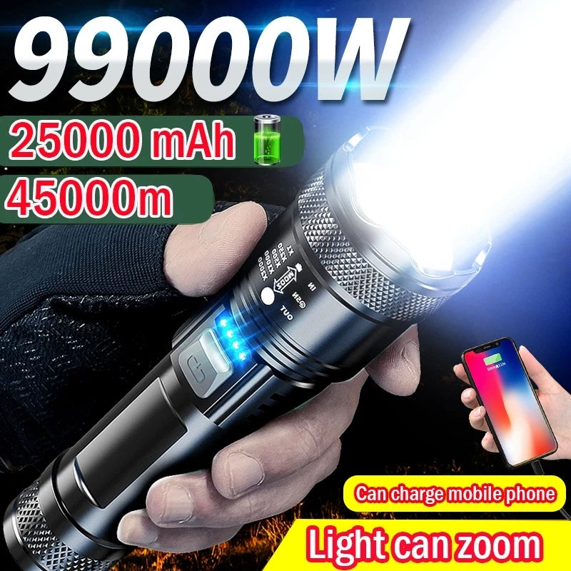 Multifunctional Waterproof Super Bright Zoom LED Flashlight With Emergency Powerbank