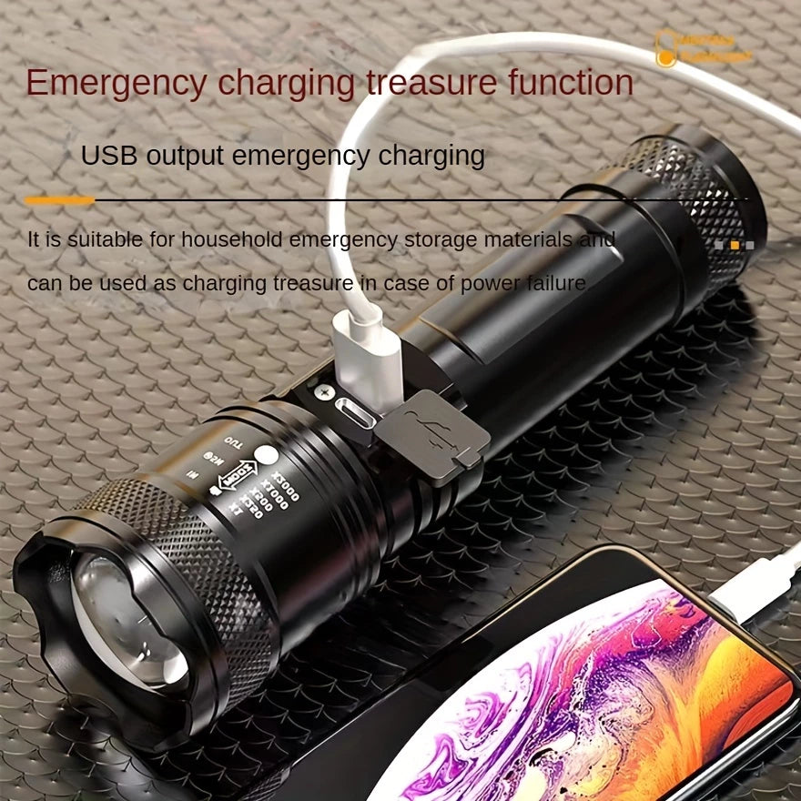 Multifunctional Waterproof Super Bright Zoom LED Flashlight With Emergency Powerbank