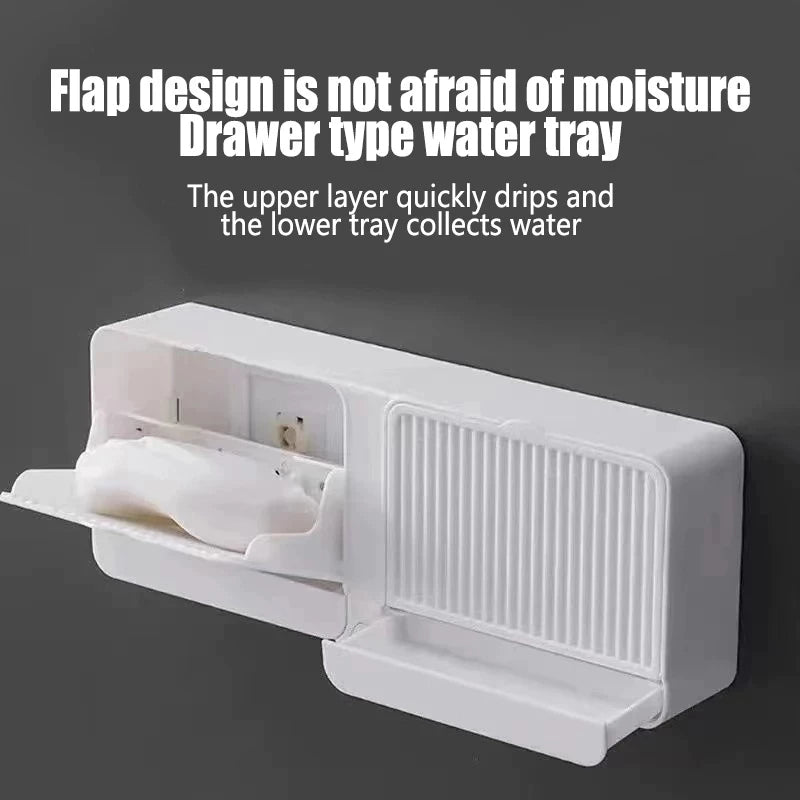 Wall Mounted 2-layer Soap Holder Organizer with Drain and Cover Punch-free