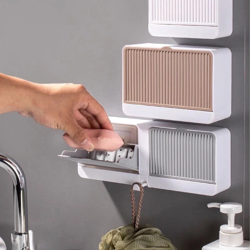 Wall Mounted 2-layer Soap Holder Organizer with Drain and Cover Punch-free