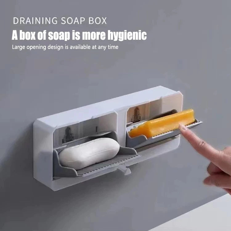 Wall Mounted 2-layer Soap Holder Organizer with Drain and Cover Punch-free