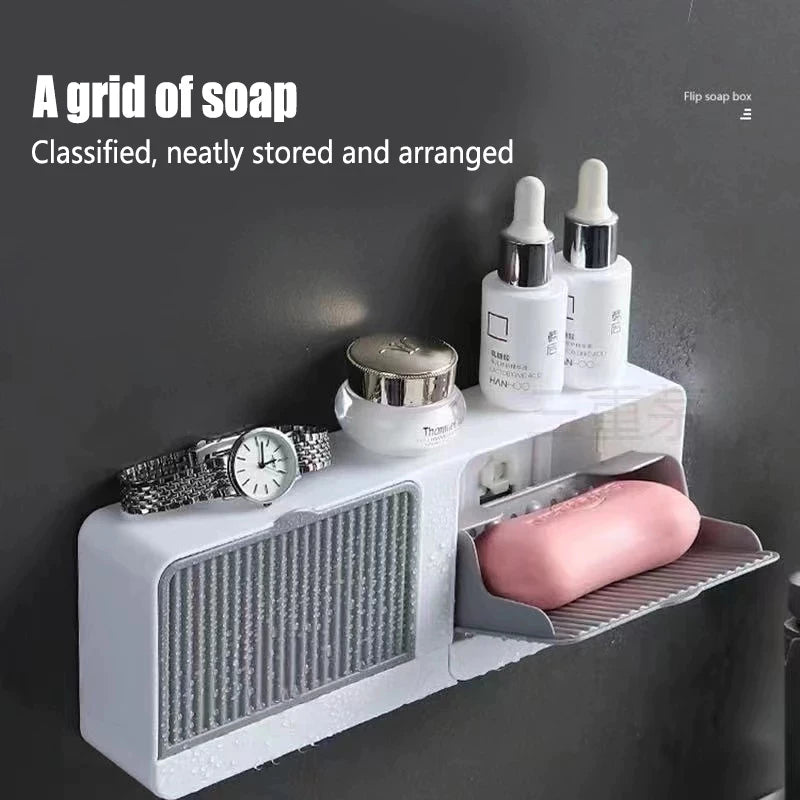 Wall Mounted 2-layer Soap Holder Organizer with Drain and Cover Punch-free