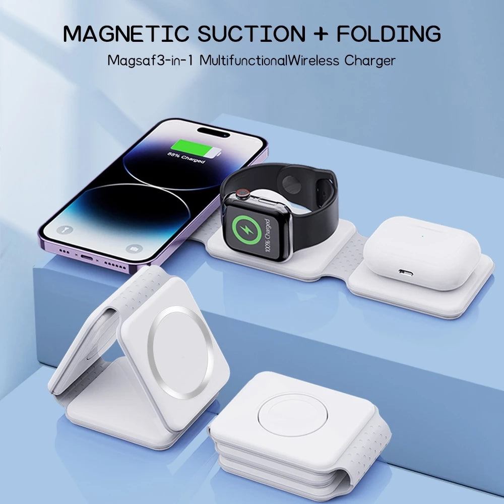 3-in-1 Fast Wireless Charger Magnetic Foldable Charging Station