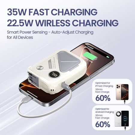 UNEED MAGNETIC POWERBANK Wireless Fast Charging PD 35W Built In Cable Original Power Bank