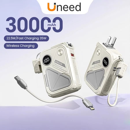 UNEED MAGNETIC POWERBANK Wireless Fast Charging PD 35W Built In Cable Original Power Bank
