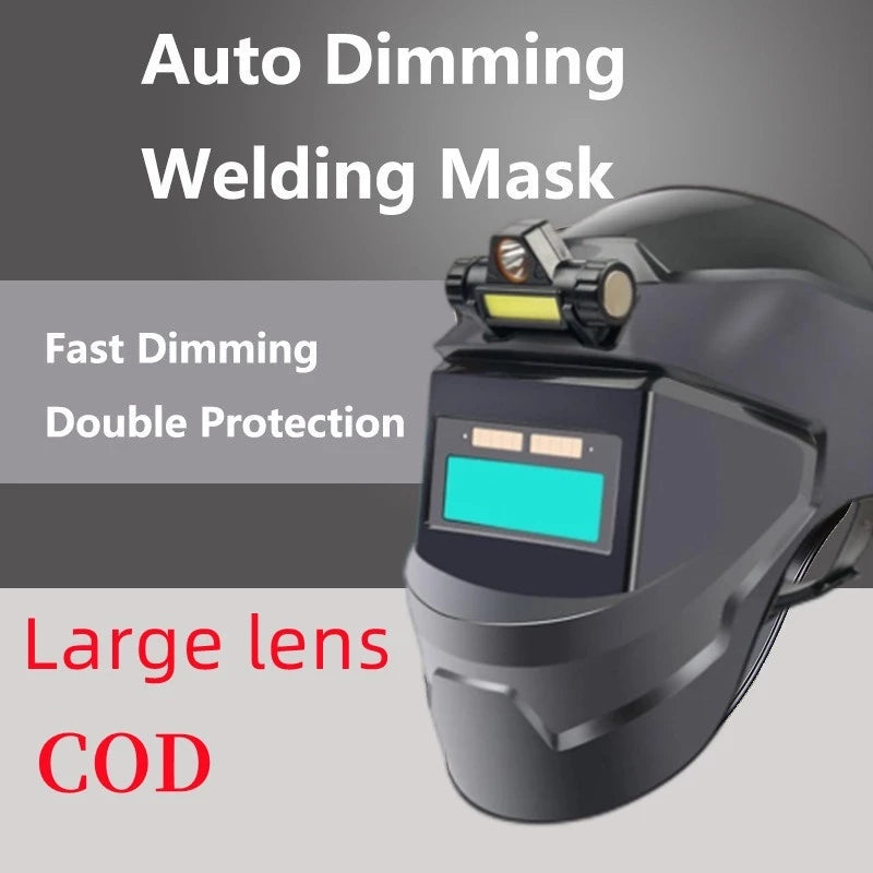 2-IN-1 Auto Darkening Welding Mask Solar Powered Real Color + Rechargeable Flashlight