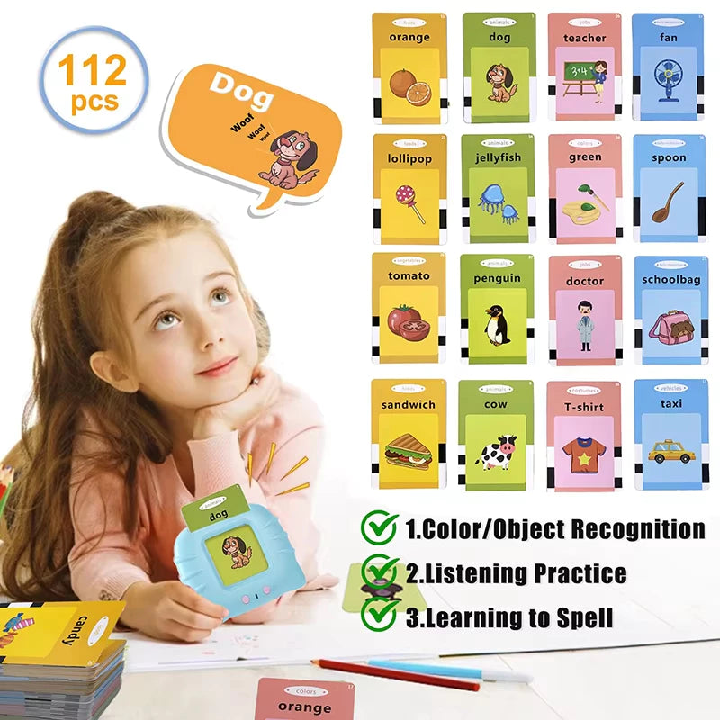 112 Cards Portable Flash Card Reader Early Education Pronunciation Oral learning Card Machine Kids Educational