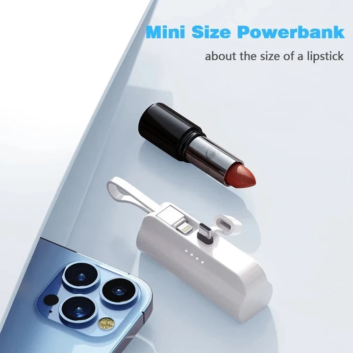 5000mah Portable Mini Powerbank for Iphone & Android Phone Built in Cable