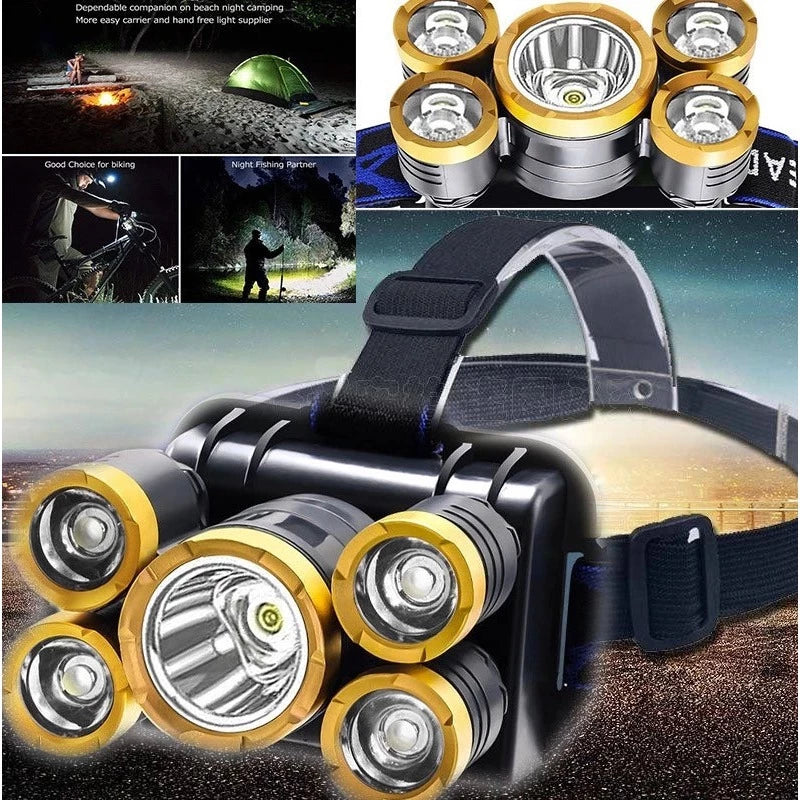 Portable Rechargeable 5 LED Adjustable Waterproof Headlamp Flashlight