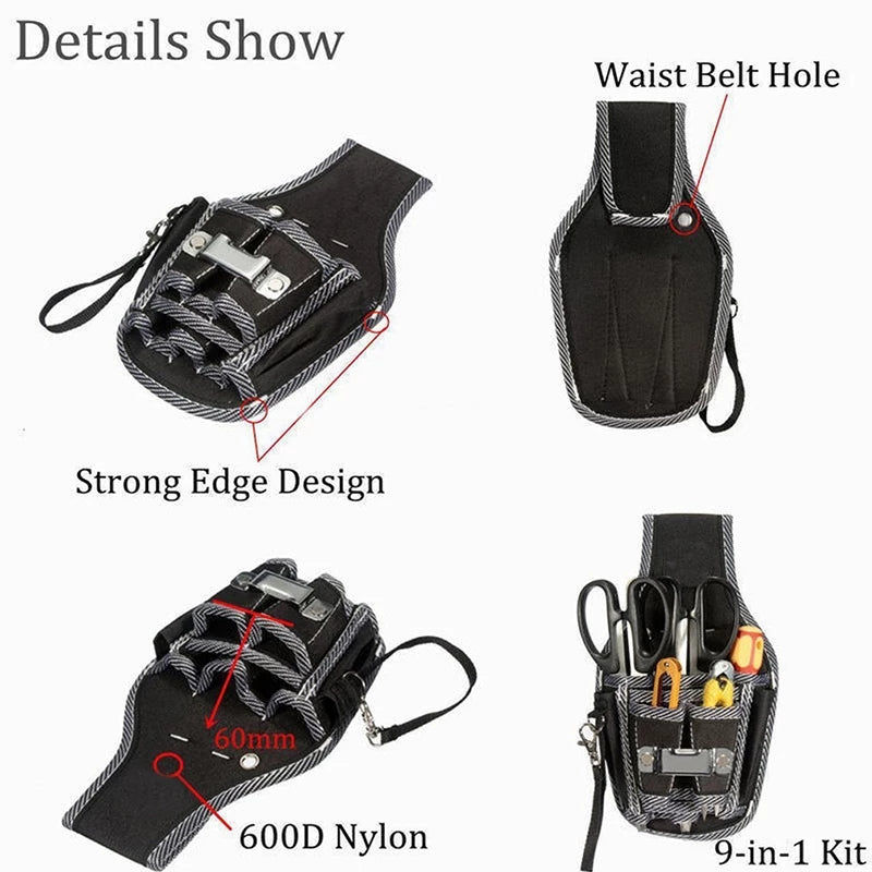 9 in 1 Multi-Function Electrician Storage Pouch Belt Bag