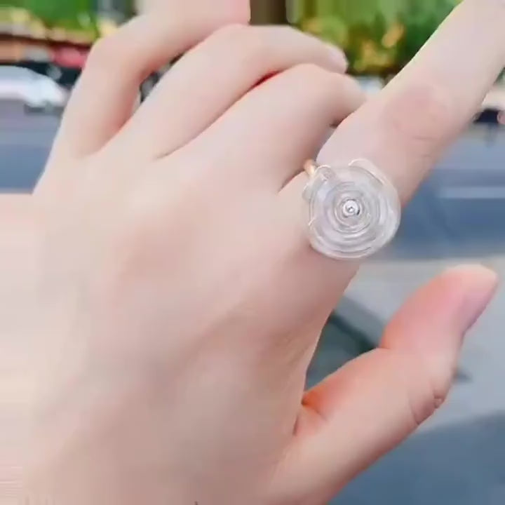 Adjustable Rotatable Four Leaf Clover Crystal Ring