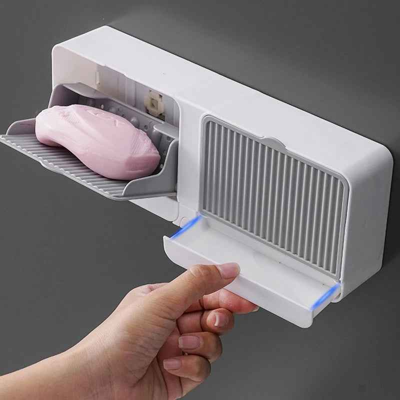 Wall Mounted 2-layer Soap Holder Organizer with Drain and Cover Punch-free