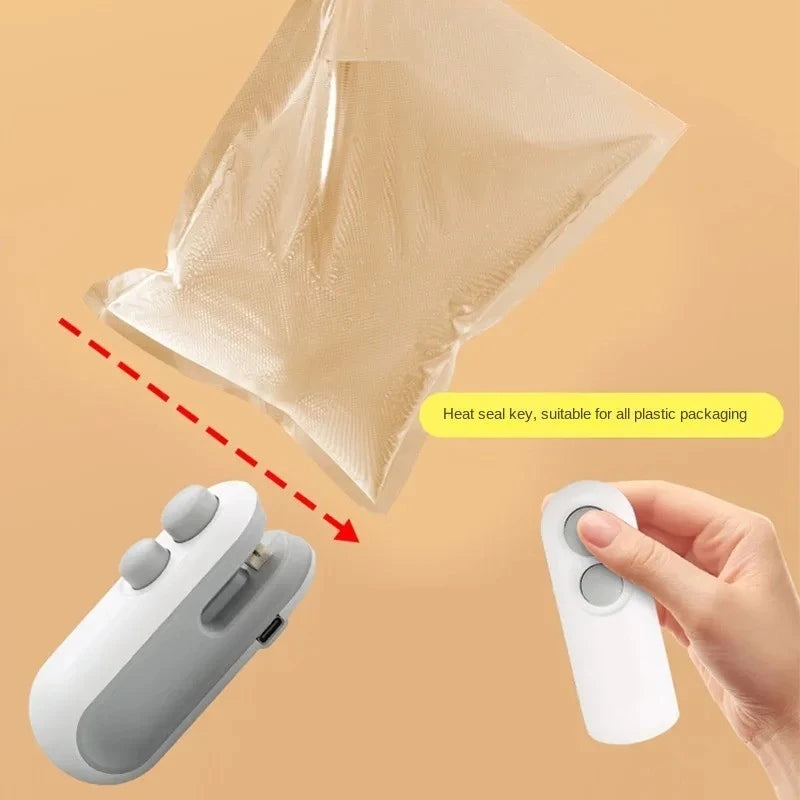 2 In 1 Portable Rechargeable Heat Sealer Kitchen Mini Bag Sealing Machine