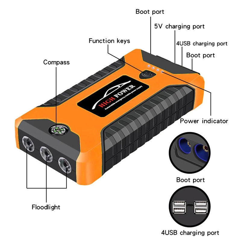 Portable Car Jump Starter Emergency Power Bank Rechargeable Battery