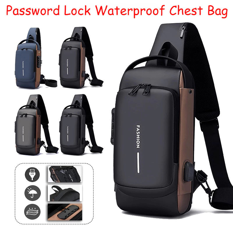 Waterproof Anti- Theft Password Lock Sling & Chest Bag