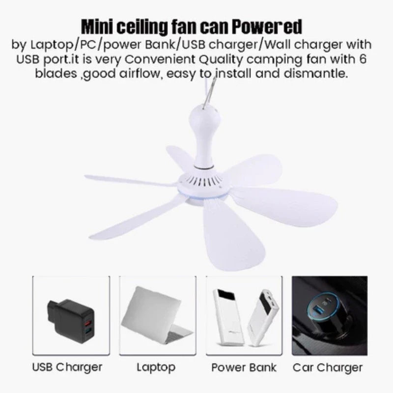 Portable USB Ceiling Fan with - 6 Blades