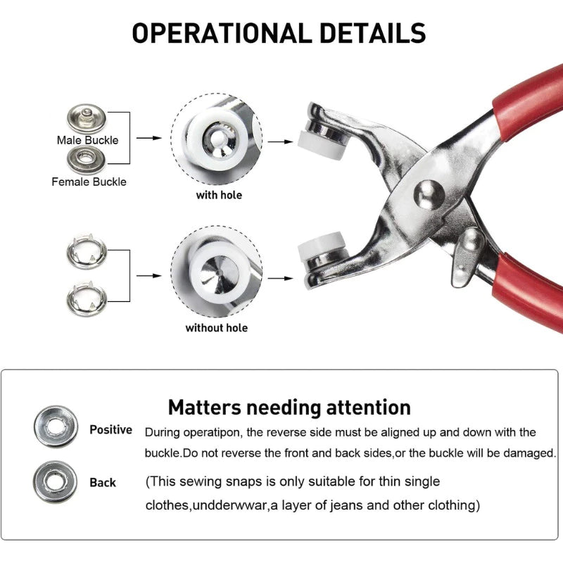 100 Pcs Snap Button Pliers Set tools With Fastener Frame Connection