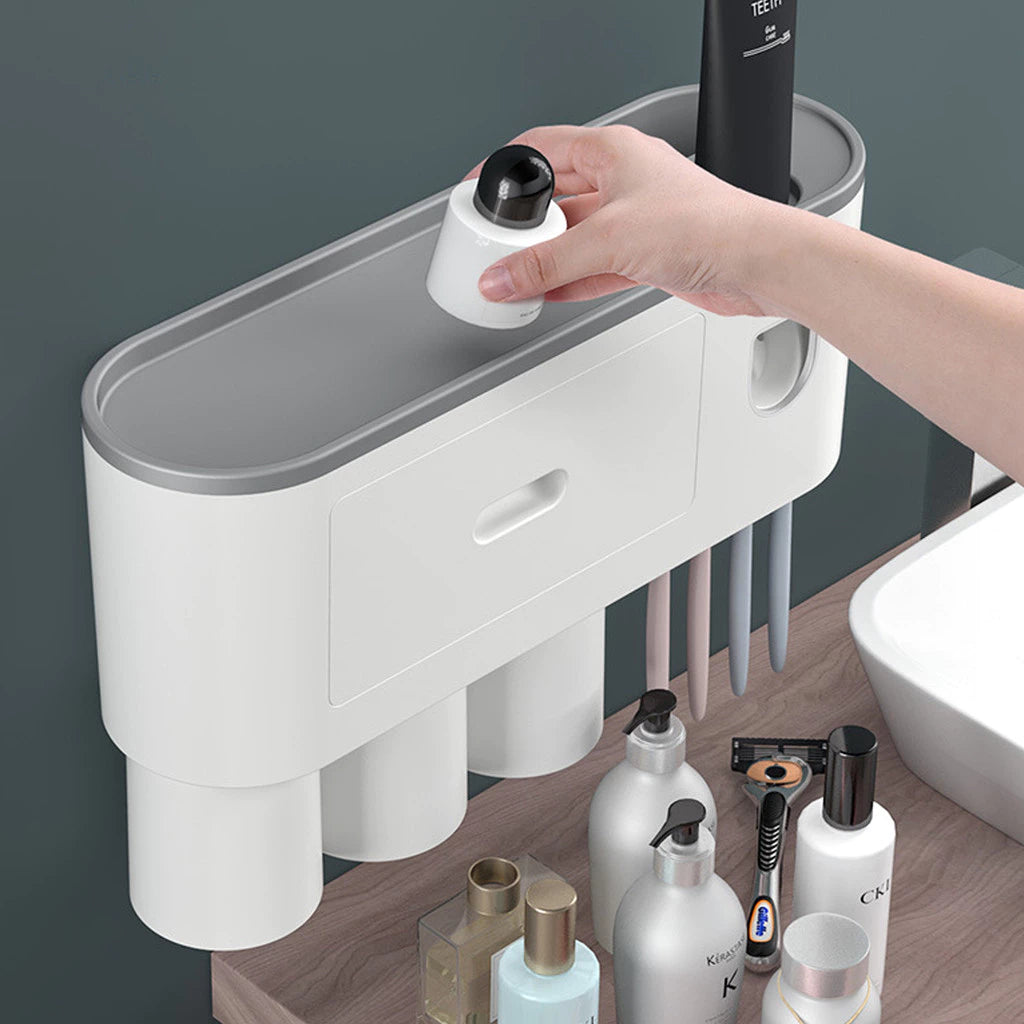 Magnetic Toothbrush Holder Organizer with Toothpaste Squeezer Dispenser Storage