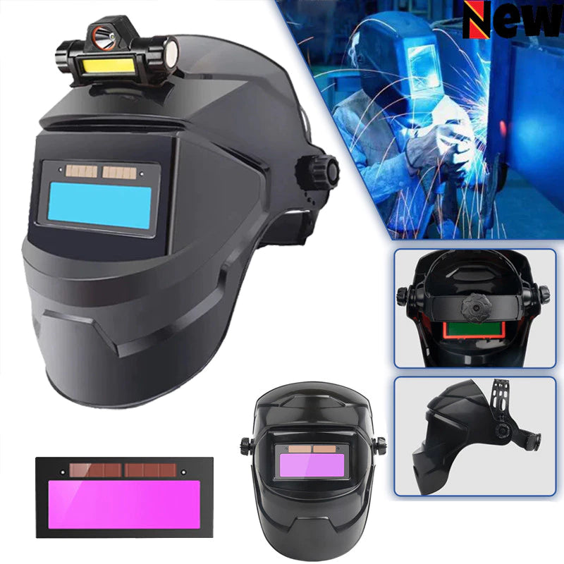 2-IN-1 Auto Darkening Welding Mask Solar Powered Real Color + Rechargeable Flashlight