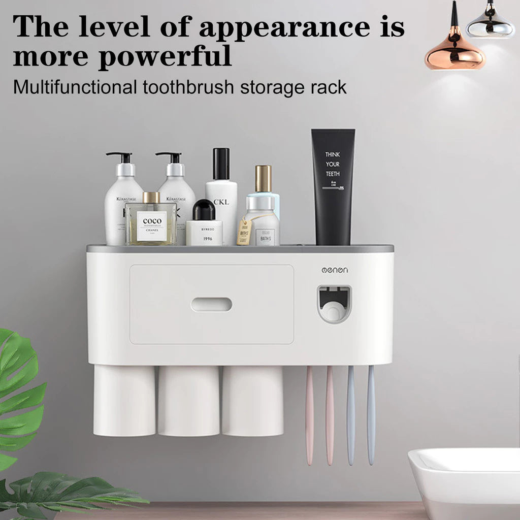 Magnetic Toothbrush Holder Organizer with Toothpaste Squeezer Dispenser Storage