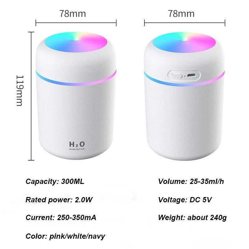 Portable Air Humidifier Mini Purifier With RGB Lights