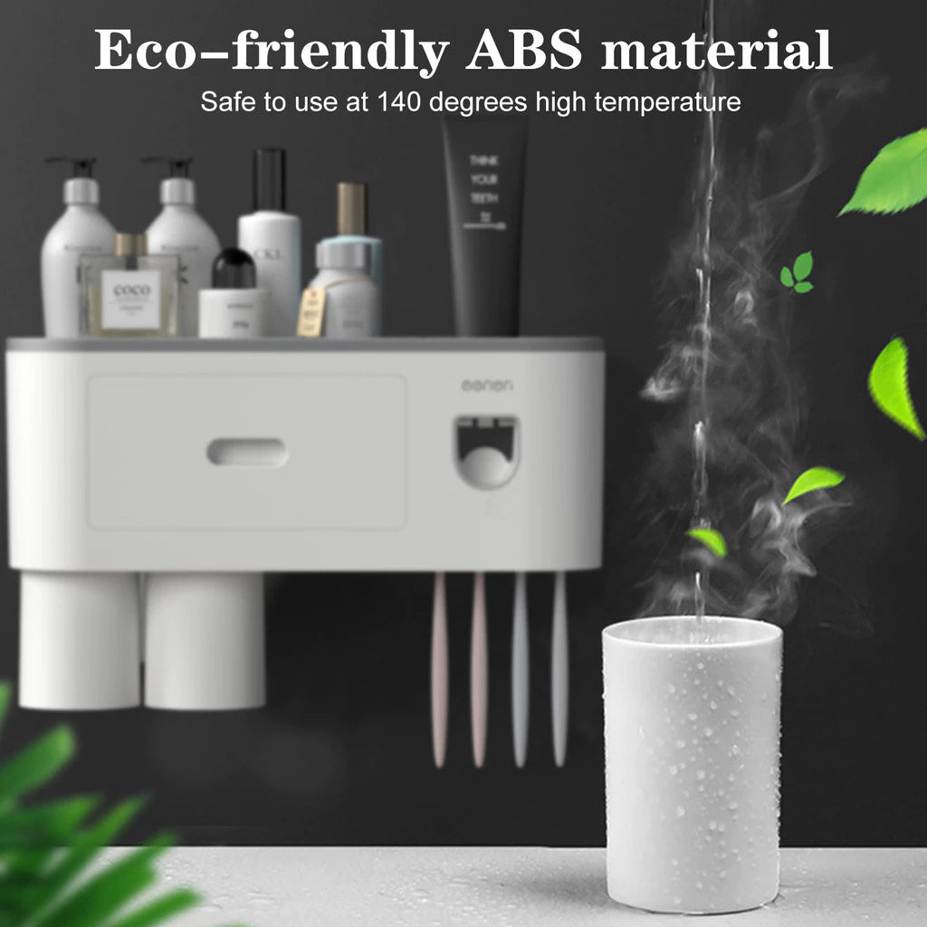 Magnetic Toothbrush Holder Organizer with Toothpaste Squeezer Dispenser Storage