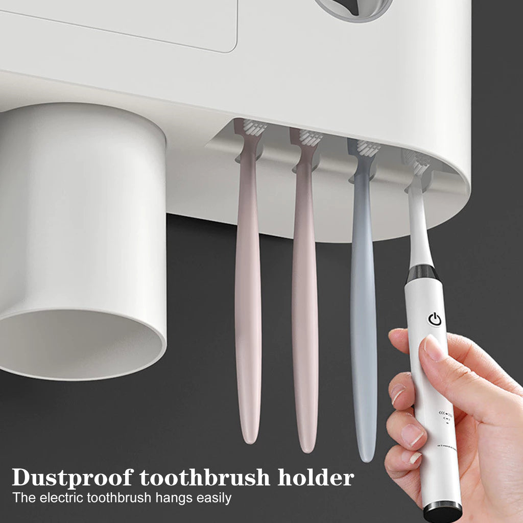 Magnetic Toothbrush Holder Organizer with Toothpaste Squeezer Dispenser Storage