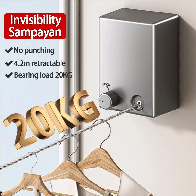 Invisible Retractable Clothesline - Wall-Mounted 4.2M