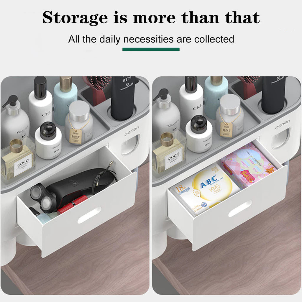 Magnetic Toothbrush Holder Organizer with Toothpaste Squeezer Dispenser Storage