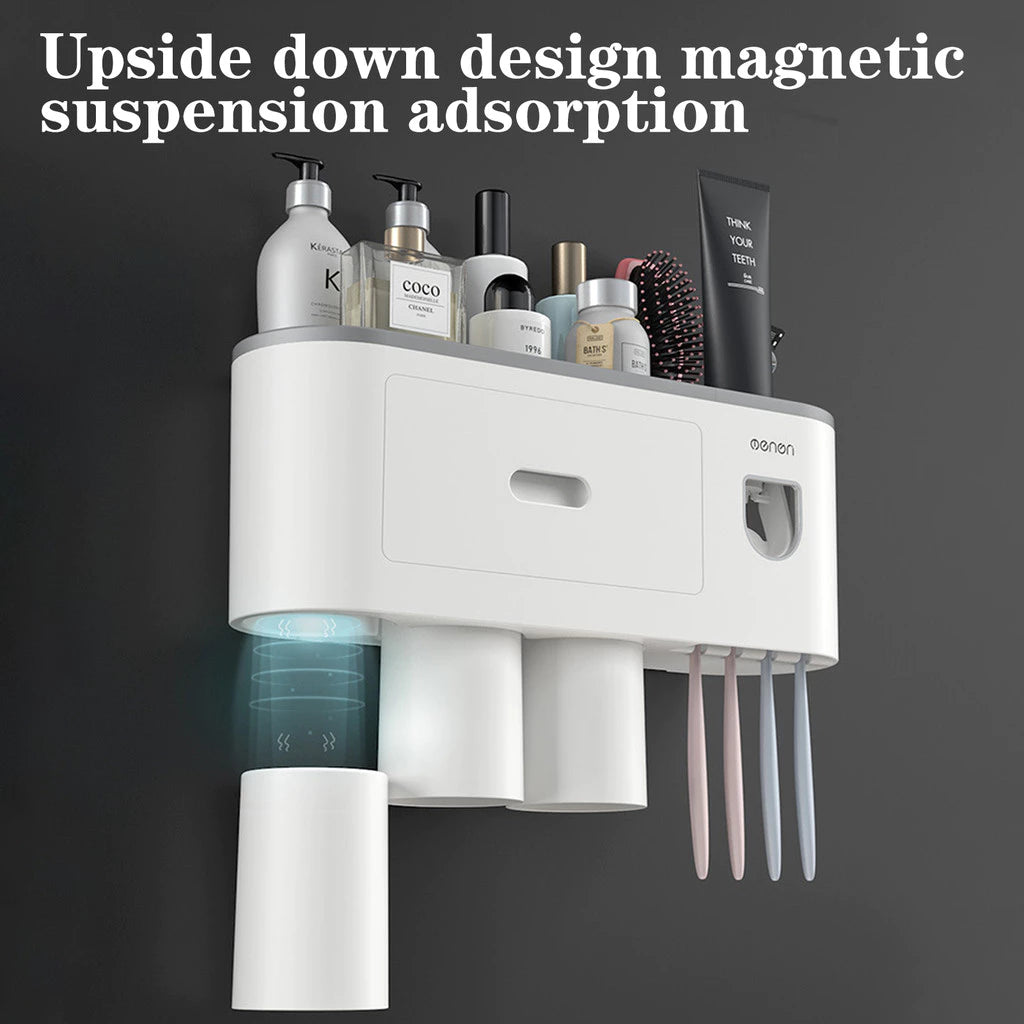 Magnetic Toothbrush Holder Organizer with Toothpaste Squeezer Dispenser Storage