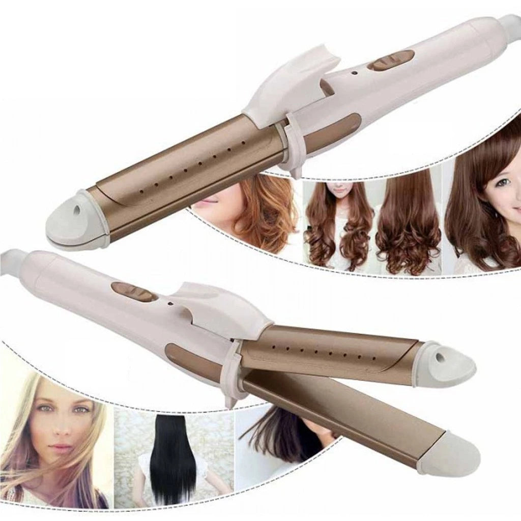 2 in 1 Hair Straightener And Curler Iron Brown
