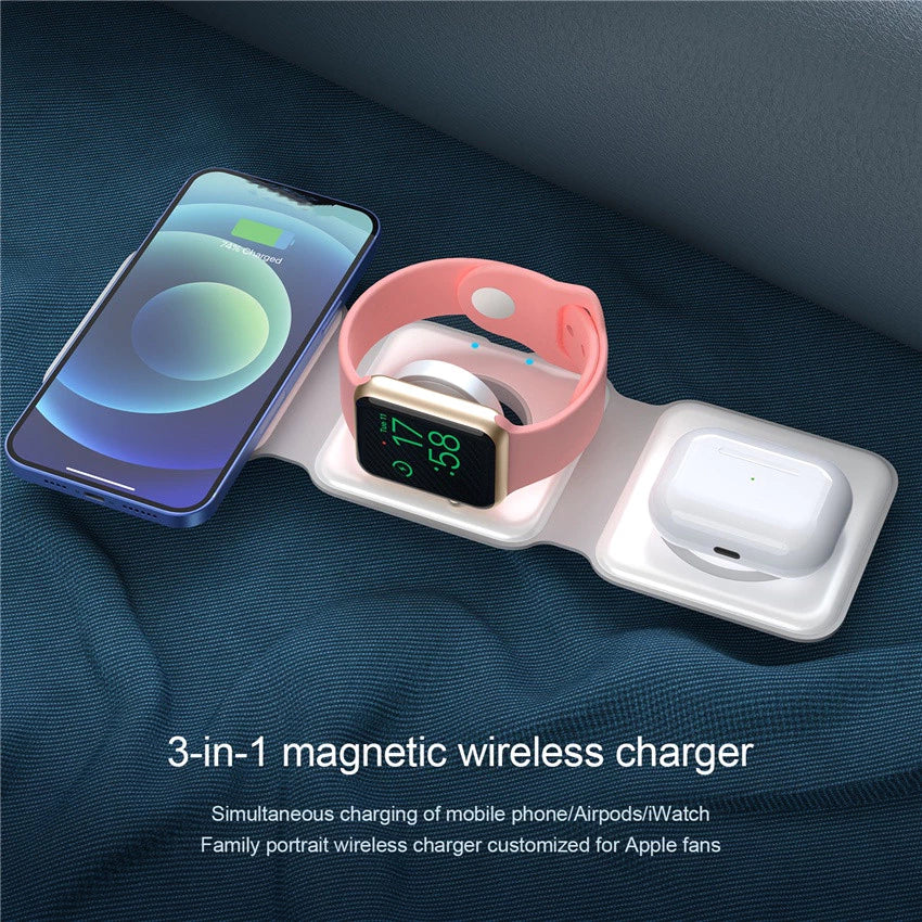 3-in-1 Fast Wireless Charger Magnetic Foldable Charging Station