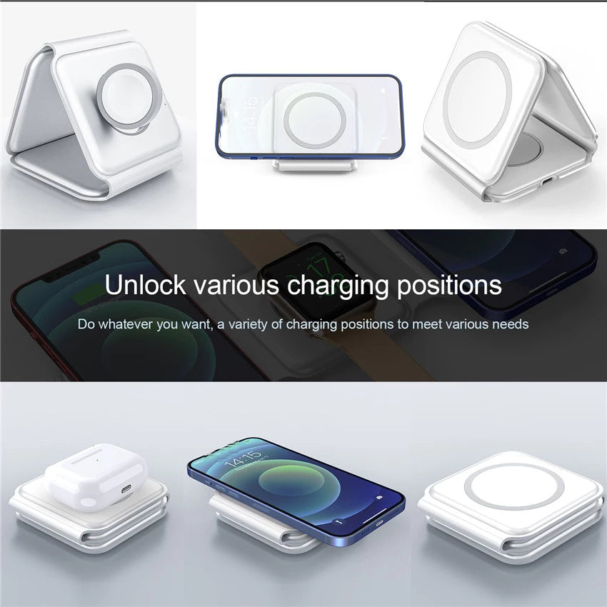 3-in-1 Fast Wireless Charger Magnetic Foldable Charging Station