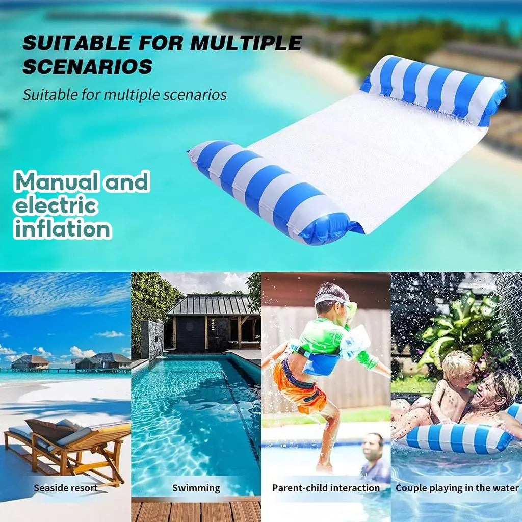 Durable Inflatable Swimming Floating Hammock Bed Water Backrest Free Pump