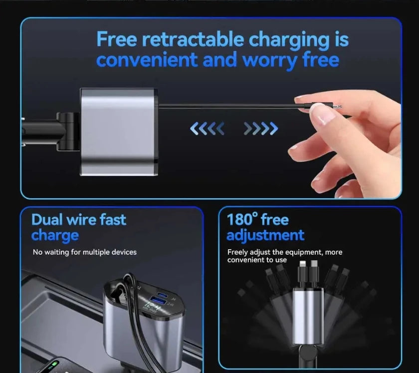 4 in 1 Retractable Car Charger