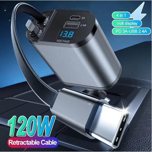 4 in 1 Retractable Car Charger